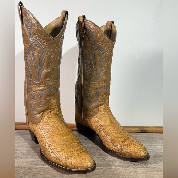 Men’s Vintage Larry Mahan Exotic Cowboy Boots Size 8.5 EE Snakeskin Made In USA